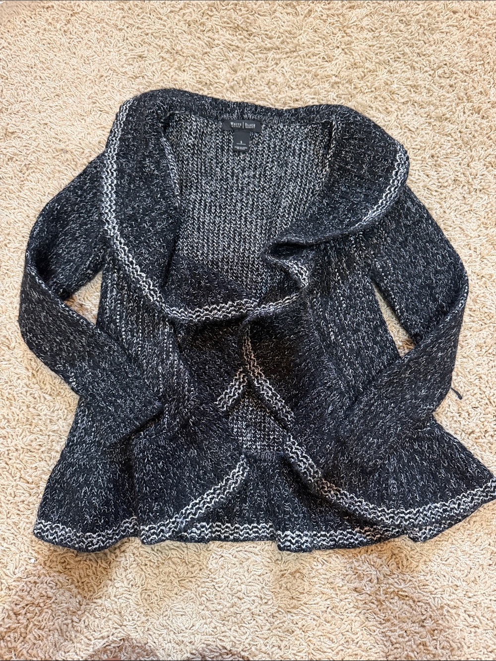 White House Black Market Black & Gray Marled Open-Front Cardigan